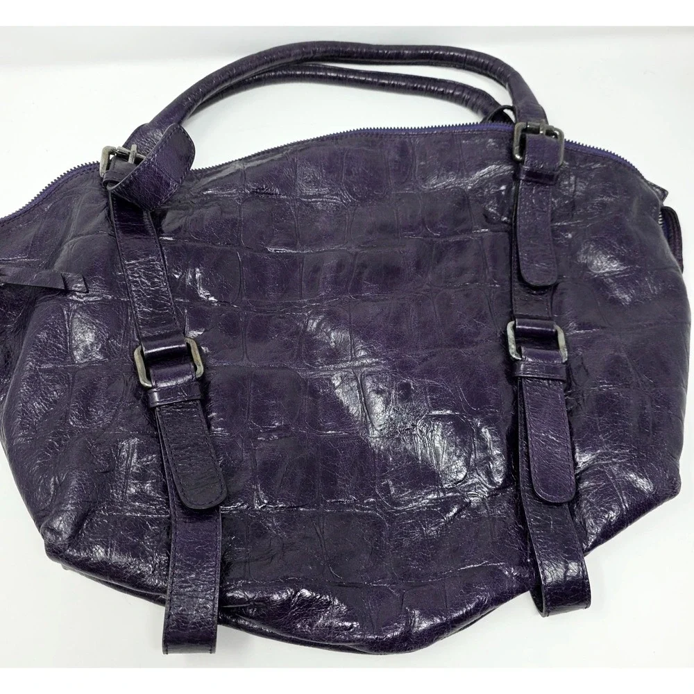 Abro Handbag Women Medium Purple Croc Embossed Leather Satchel Top Handle